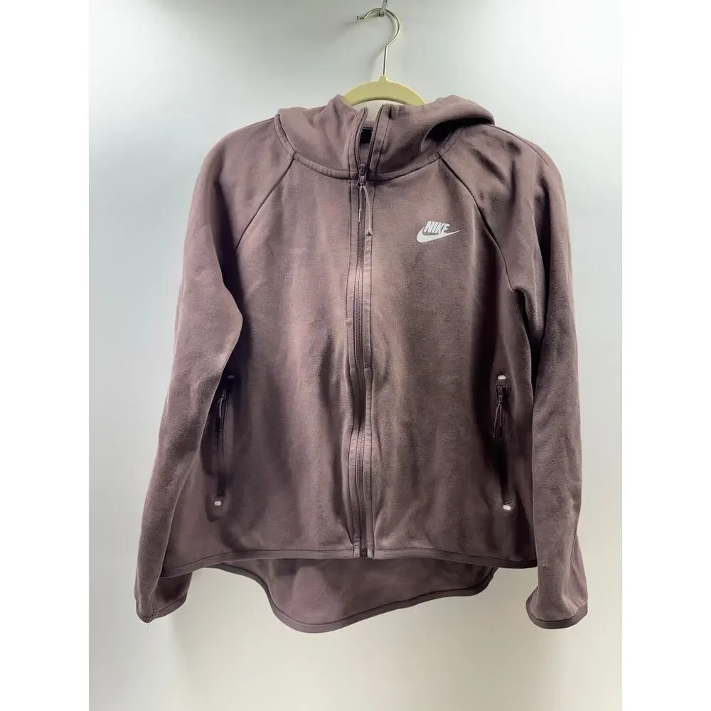 Nike Women’s Full Zip Hoodie Sz Medium Taupe Zippered Pockets Athleisure Logo